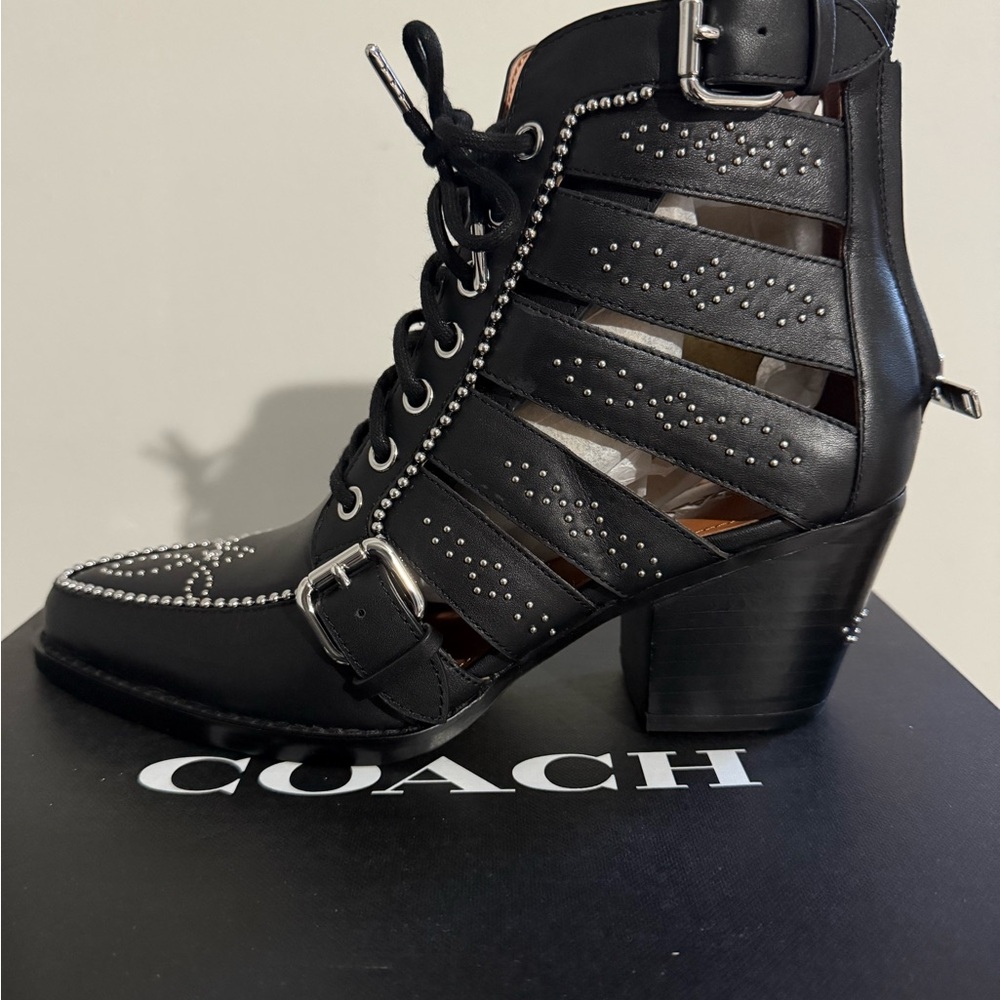 Coach Black Studded Cutout Lace-Up PAISLEY boots NWB *SALE*